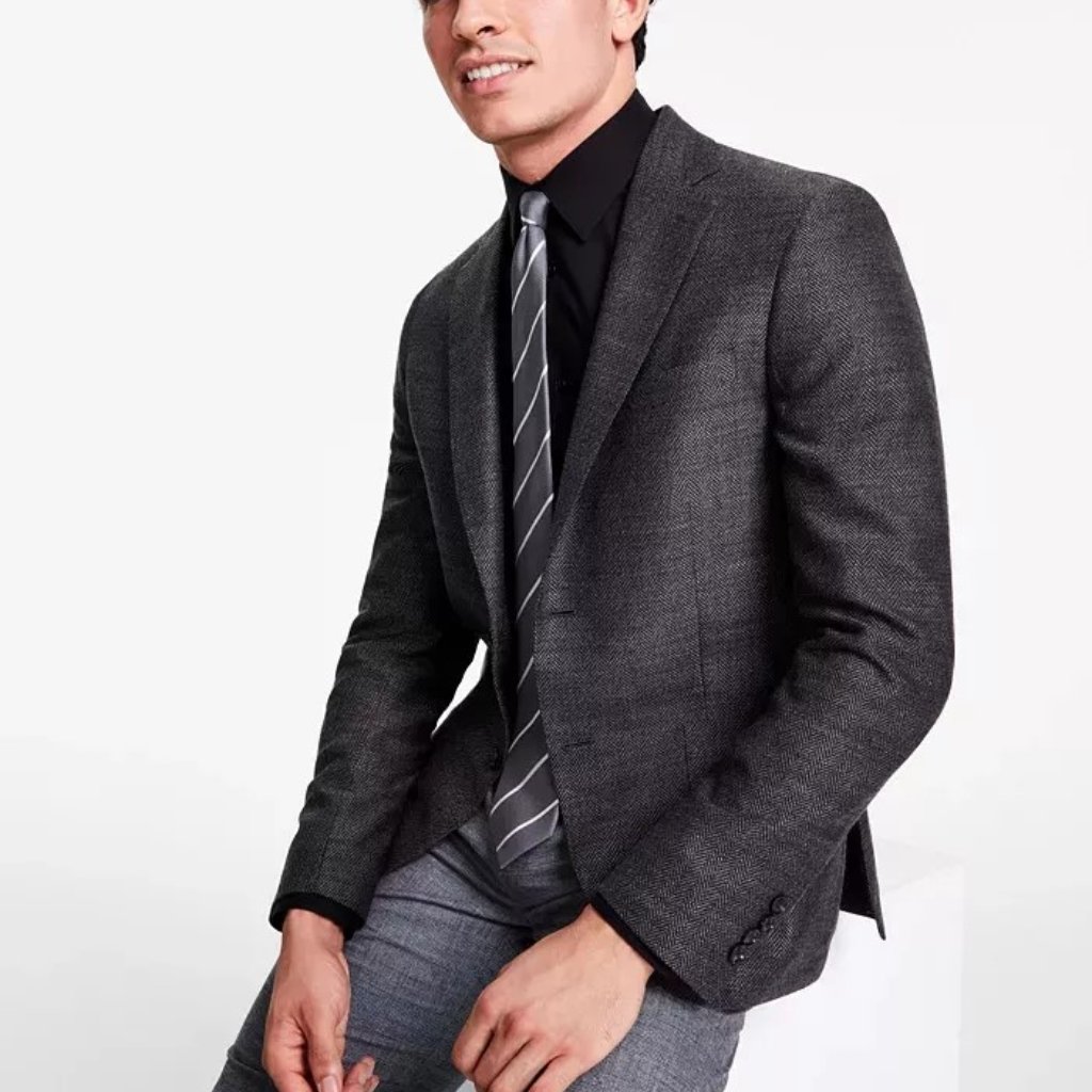 New Calvin Klein Men's Slim-Fit Wool Woven Herringbone Sport Coat - Size 40l